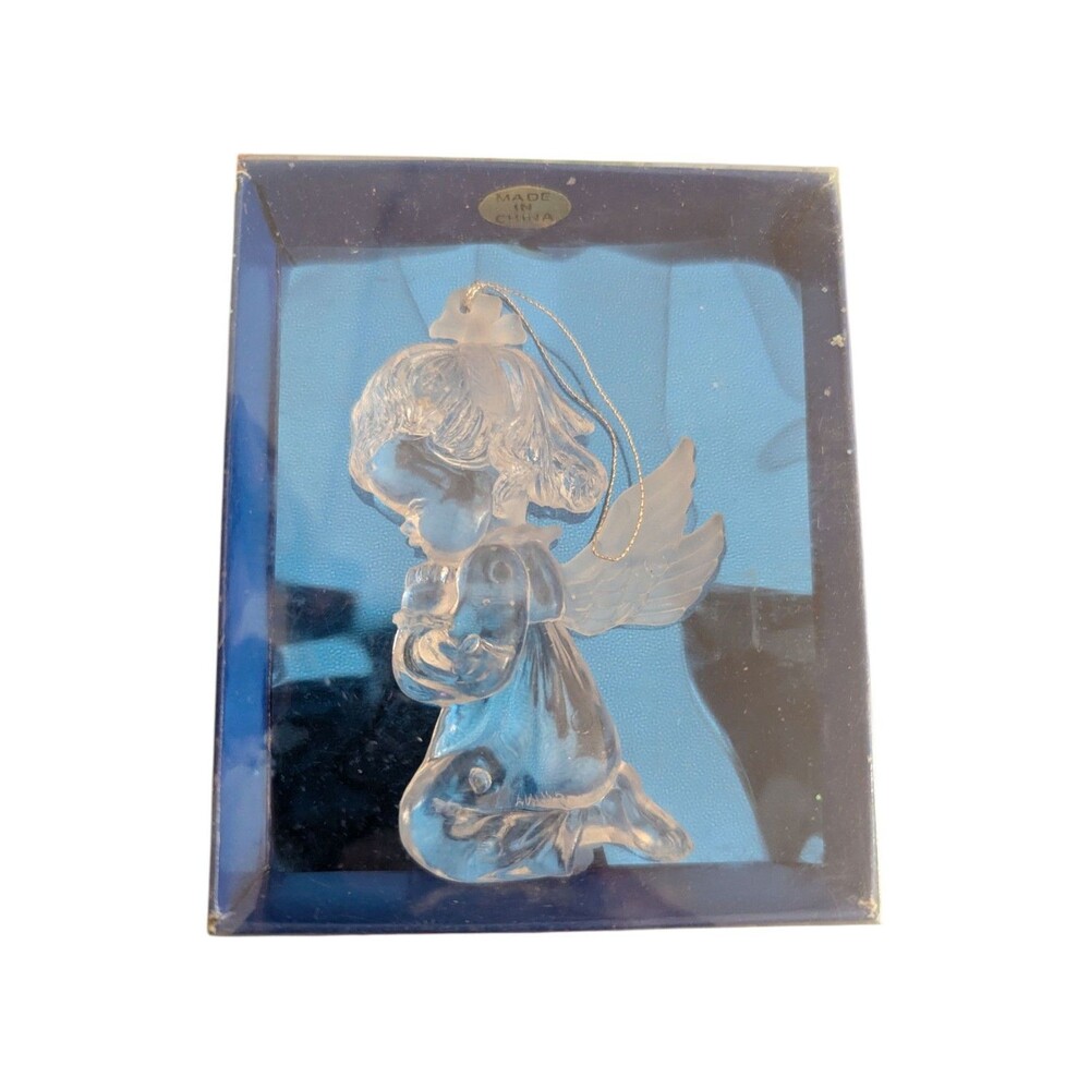 VTG 1988 Frosted Ice Sculptures Clear Plastic Acrylic Christmas Angel Ornament